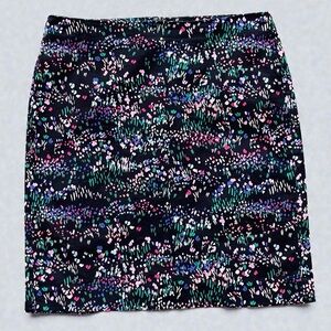 Talbots Petite Black Abstact Floral Print Women's Short Skirt Sz 10P Stretch